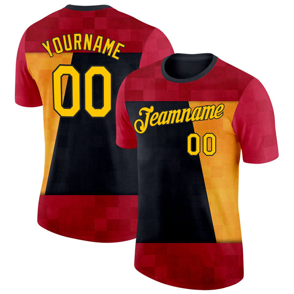 Custom Red Yellow-Black Germany Geometric Soccer Jersey Performance T-Shirt