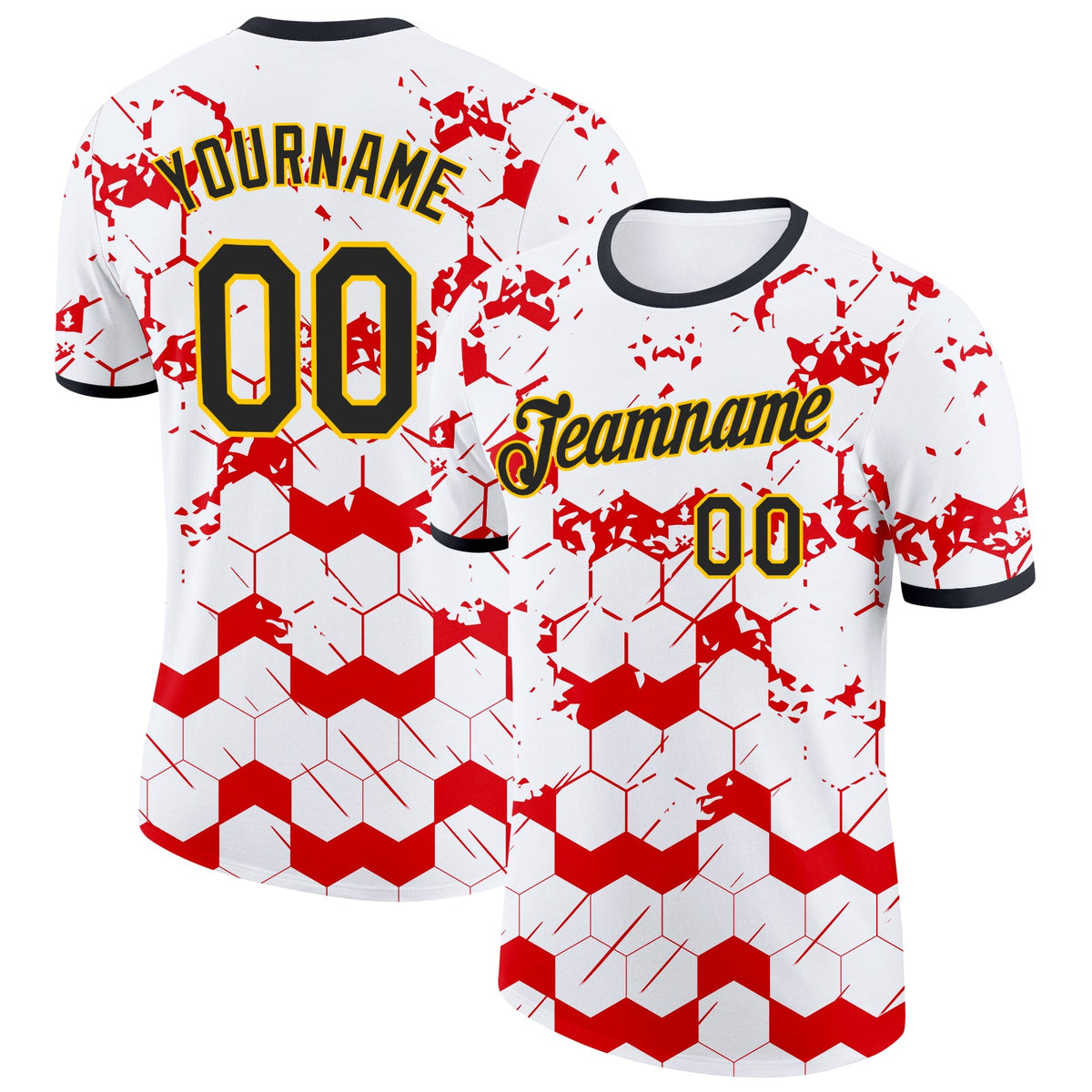 Custom White Black Red-Yellow Germany Abstract Geometric Soccer Jersey Performance T-Shirt