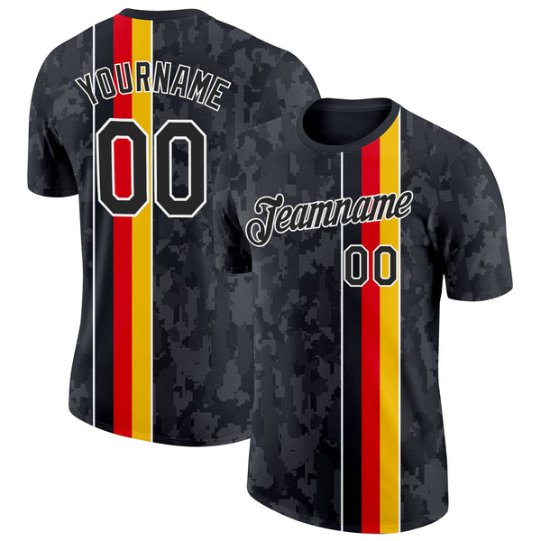 Custom Black Yellow Red-White Germany Stripe Soccer Jersey Performance T-Shirt