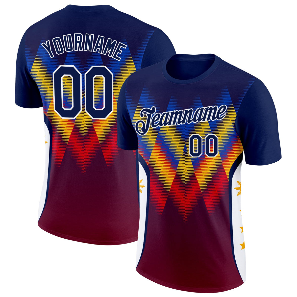 Custom Blue Navy Red Yellow-White Ecuador Line Soccer Jersey Performance T-Shirt