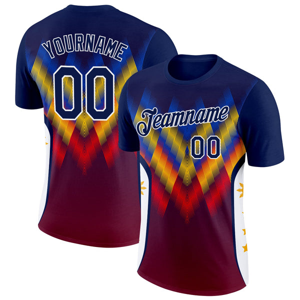 Custom Blue Navy Red Yellow-White Ecuador Line Soccer Jersey Performance T-Shirt