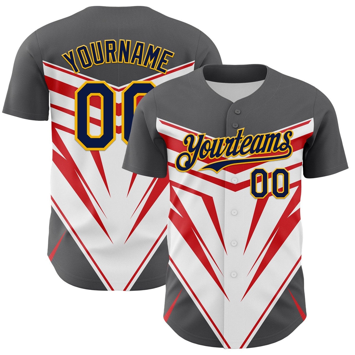 Custom Steel Gray Navy Gold White-Red Car Racing Formula Auto Motorsport Authentic Baseball Jersey