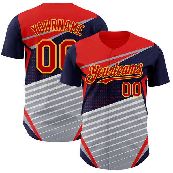 Custom Navy Red Gold Gray-White Car Racing Formula Auto Motorsport Authentic Baseball Jersey