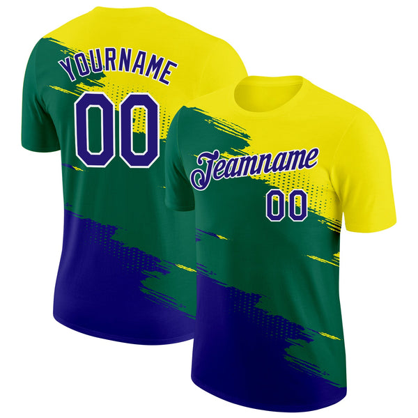 Custom Yellow Dark Purple Green-White Brazil Splash Soccer Jersey Performance T-Shirt