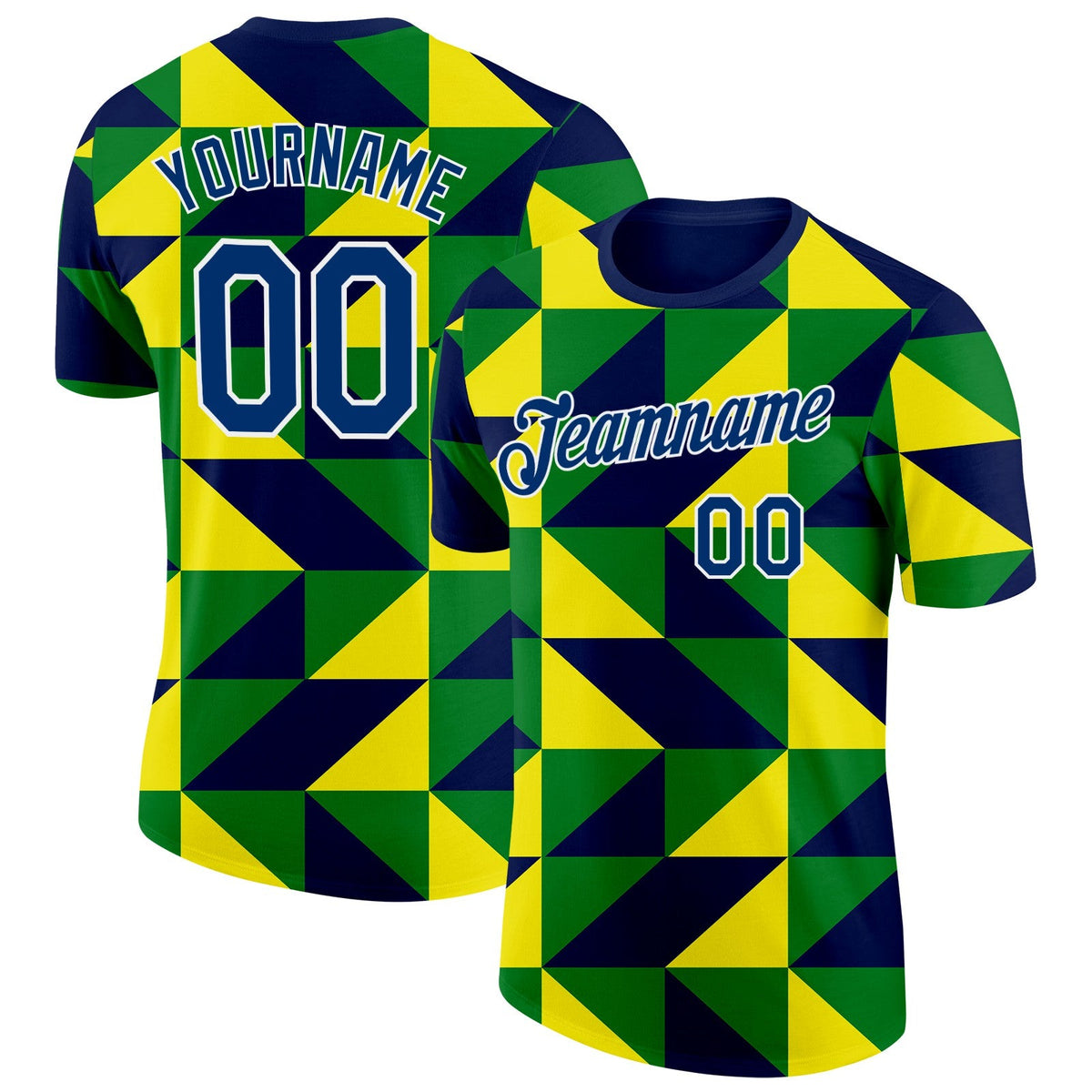 Custom Navy US Navy Blue Green Yellow-White Brazil Geometric Shape Soccer Jersey Performance T-Shirt