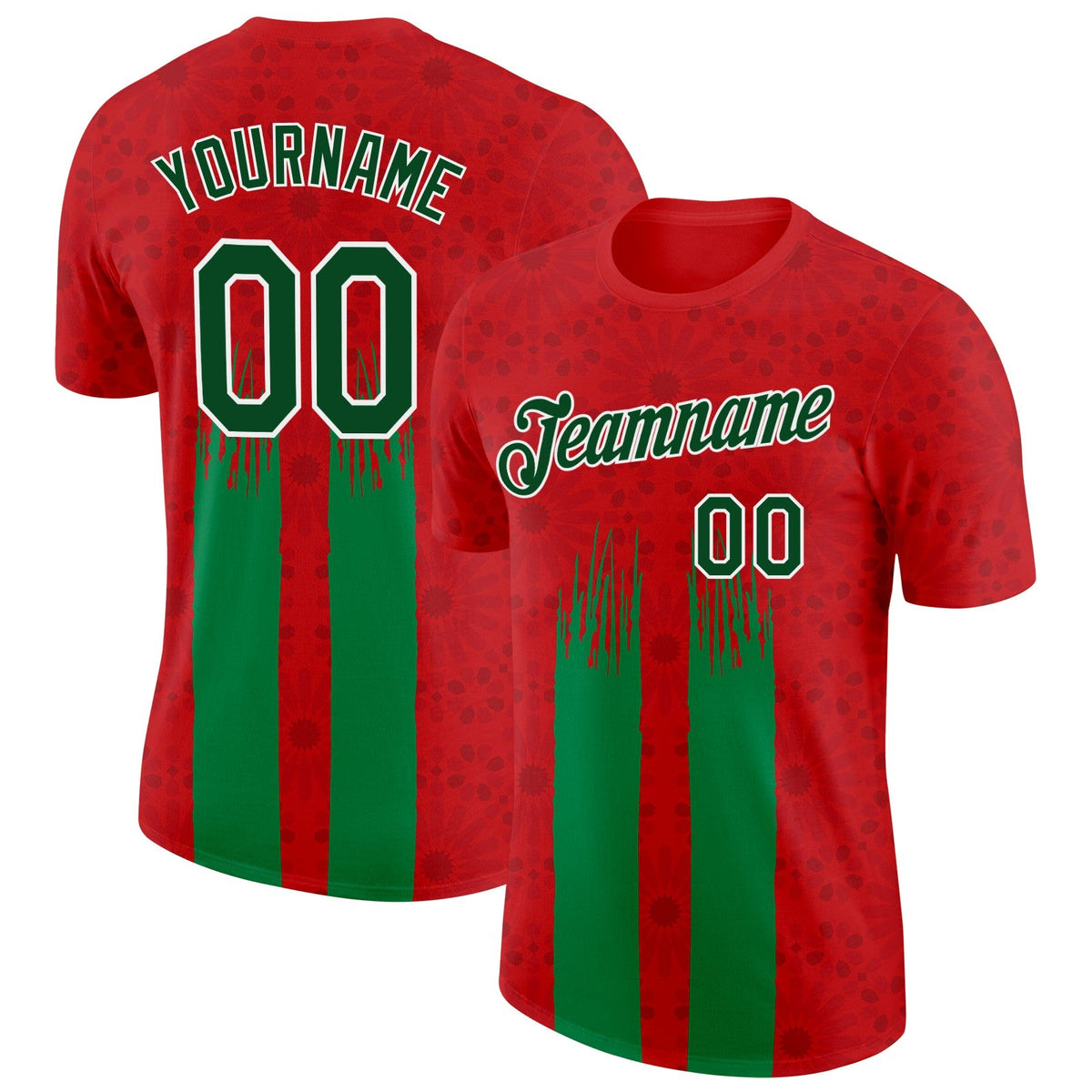 Custom Red Green-White Morocco Abstract Soccer Jersey Performance T-Shirt