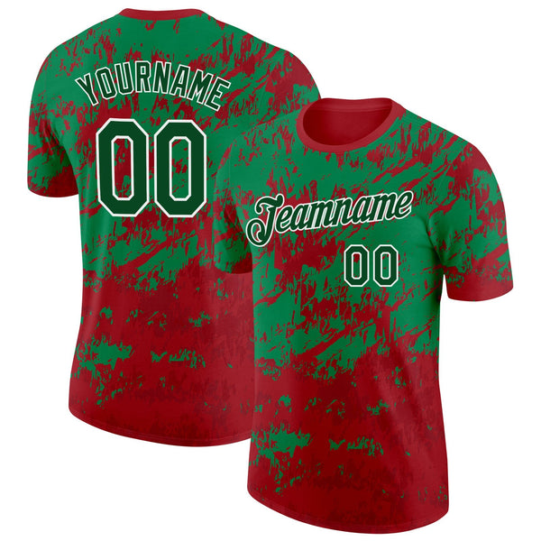 Custom Red Green-White Morocco Splatter Soccer Jersey Performance T-Shirt