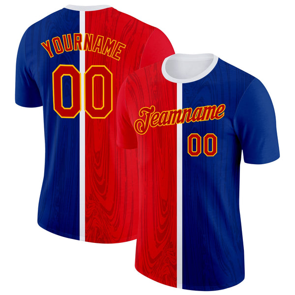 Custom Blue Red Gold-White Haiti Subtle Soccer Jersey Performance T-Shirt