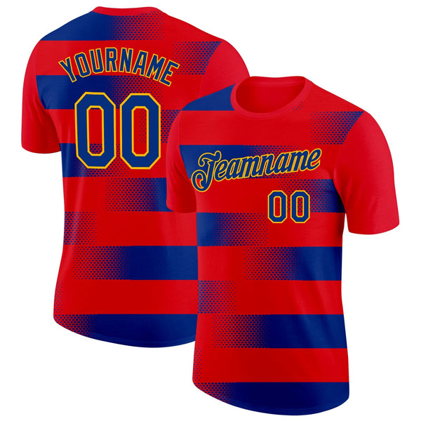 Custom Red Royal-Gold Haiti Dot Soccer Jersey Performance T-Shirt