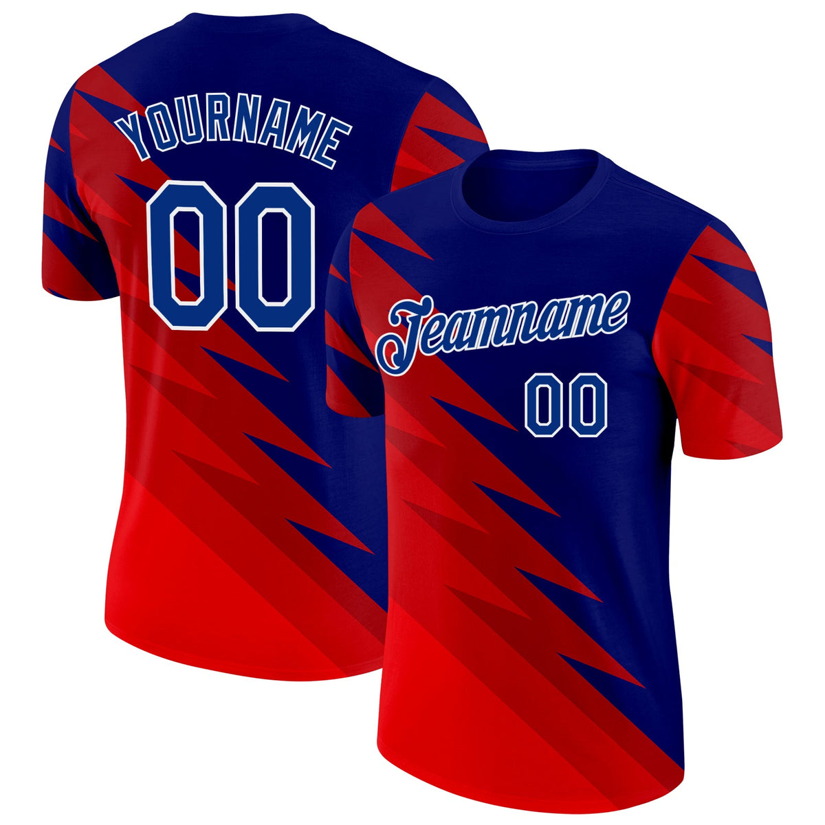 Custom Red Royal-White Haiti Zigzag Geometric Shape Soccer Jersey Performance T-Shirt