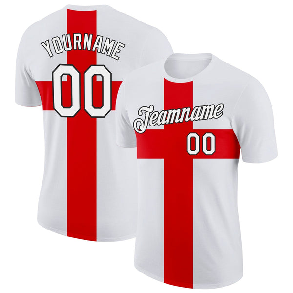 Custom White Red-Black England Cross Soccer Jersey Performance T-Shirt