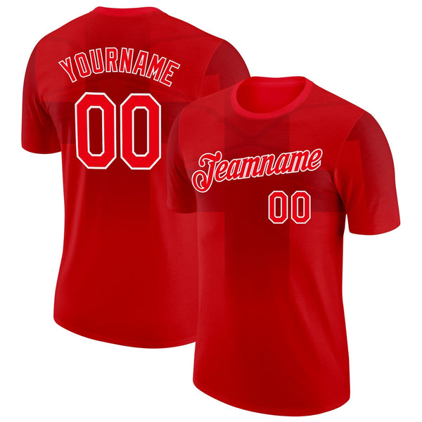 Custom Red Fire Red-White England Cross Soccer Jersey Performance T-Shirt