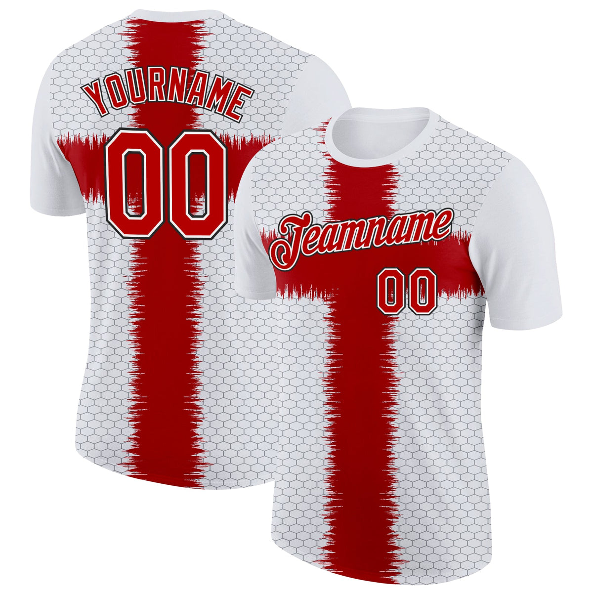 Custom White Red Gray-Black England Cross Geometric Shape Soccer Jersey Performance T-Shirt
