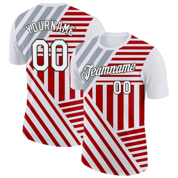 Custom White Red Gray-Black England Stripe Soccer Jersey Performance T-Shirt