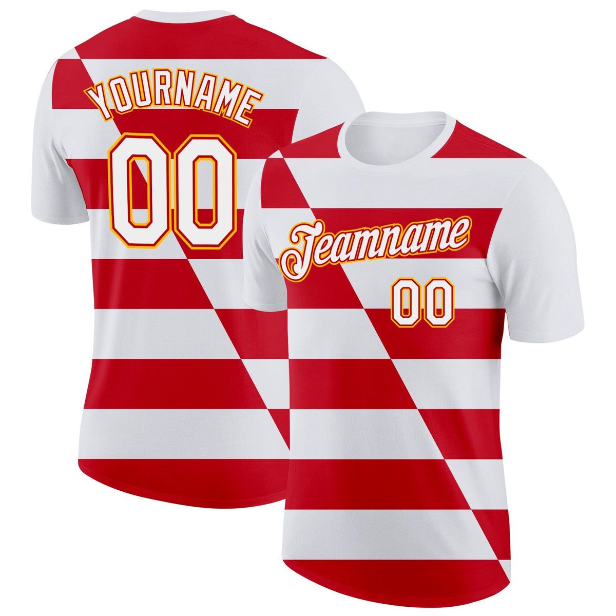 Custom White Red-Gold England Stripe Soccer Jersey Performance T-Shirt