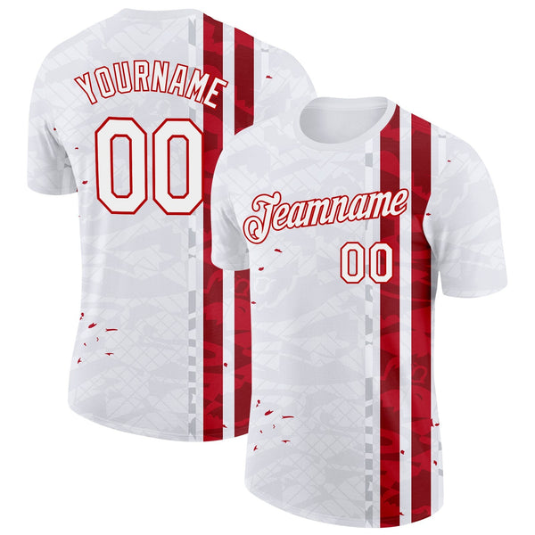 Custom White Red-Gray England Abstract Soccer Jersey Performance T-Shirt