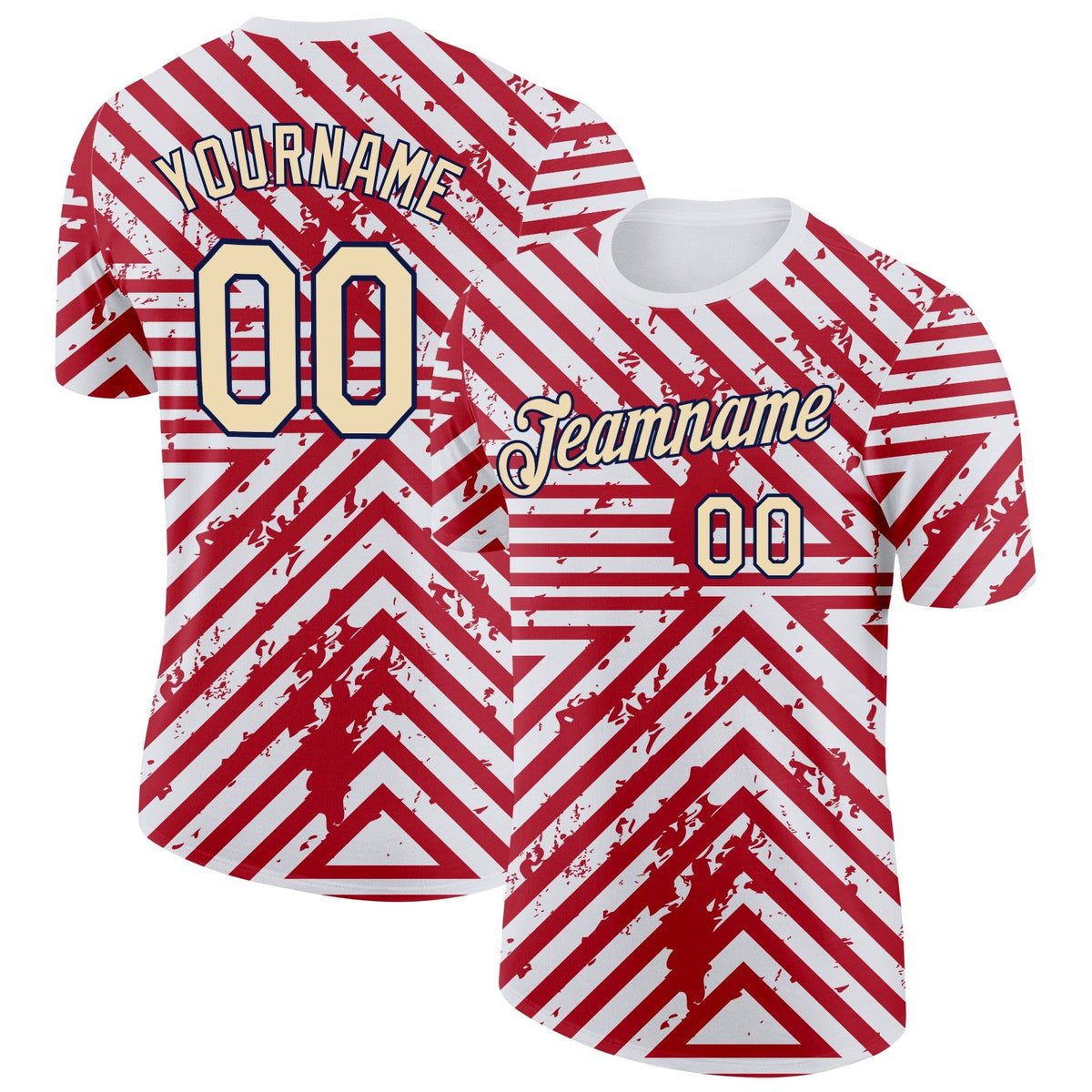 Custom White Cream Red-Navy England Geometric Shape Soccer Jersey Performance T-Shirt