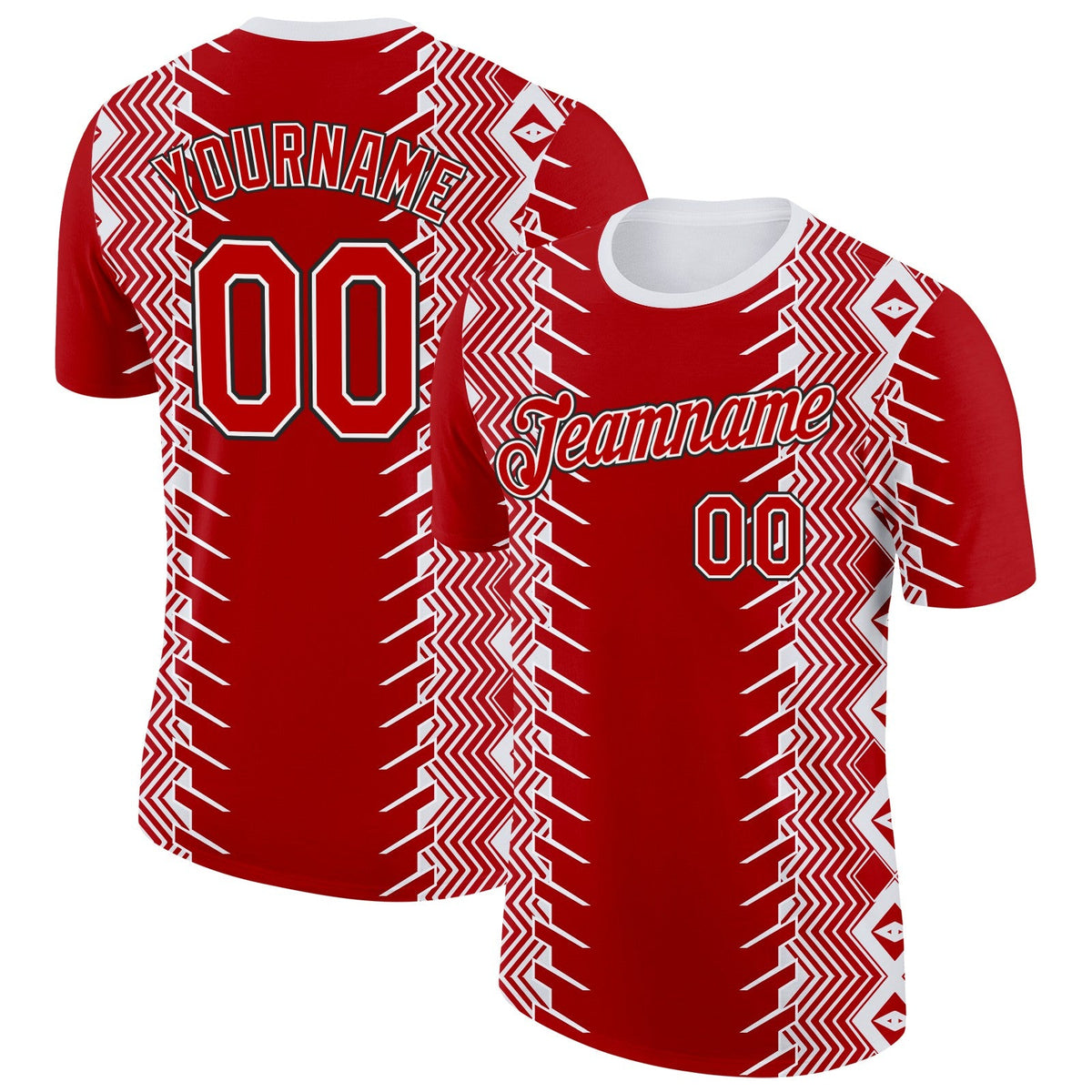 Custom Red Black-White England Zigzag Geometric Shape Soccer Jersey Performance T-Shirt