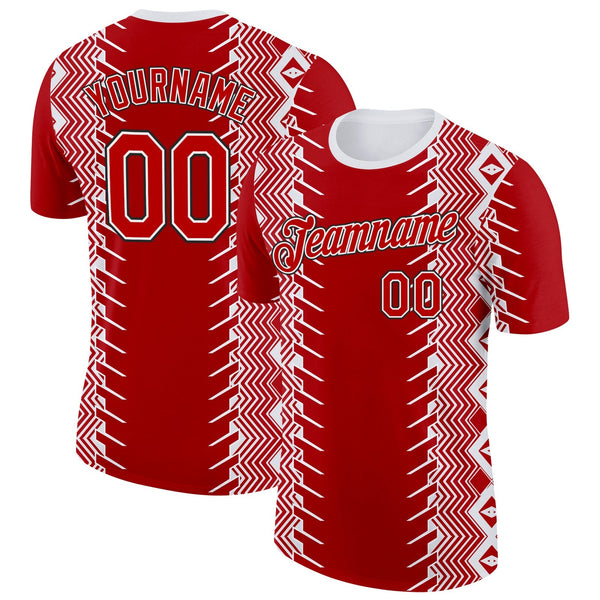 Custom Red Black-White England Zigzag Geometric Shape Soccer Jersey Performance T-Shirt