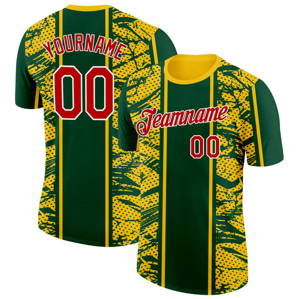 Custom Yellow Red Green-White Brazil Grunge Soccer Jersey Performance T-Shirt