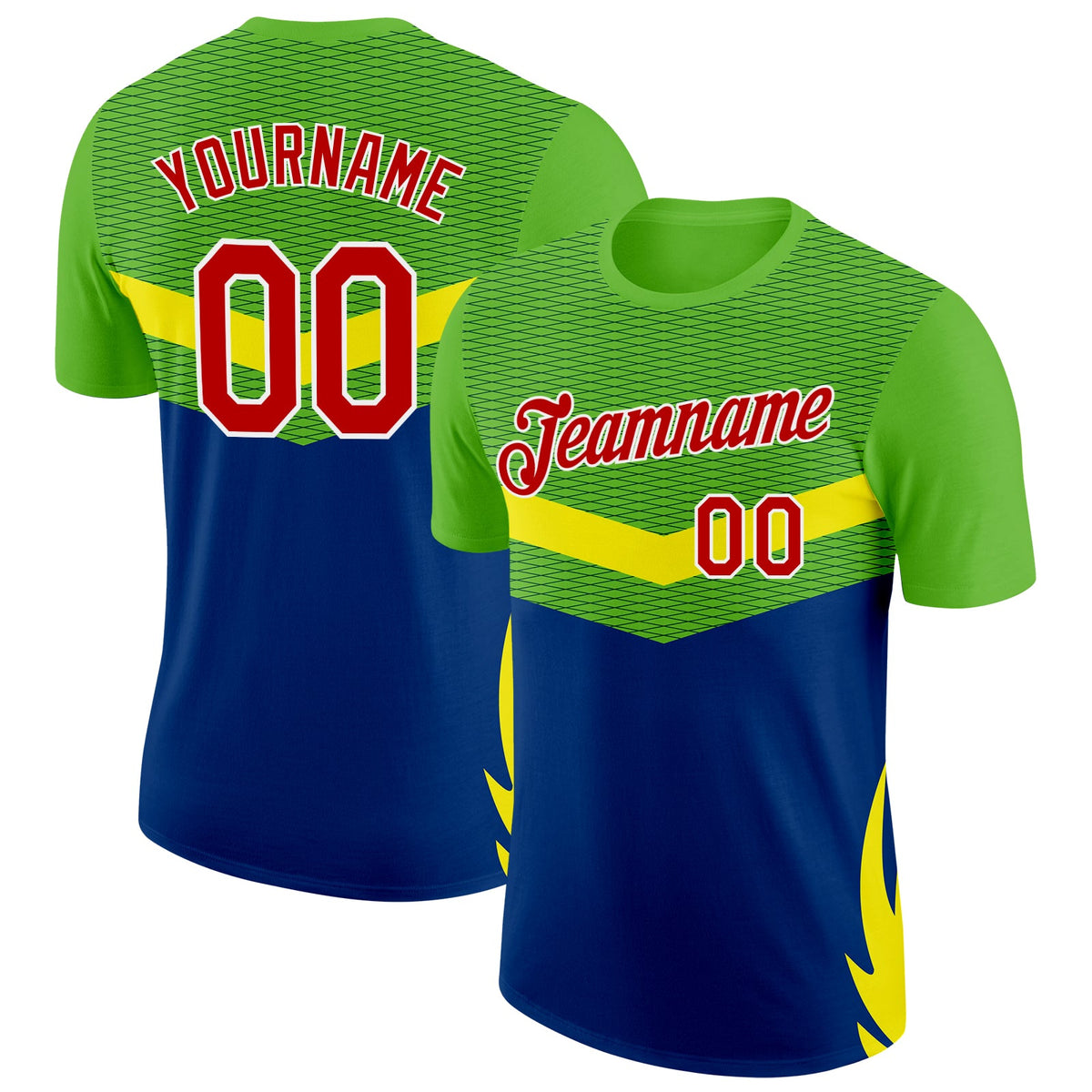 Custom Green Red Yellow Blue-White Brazil Geometric Shape Soccer Jersey Performance T-Shirt