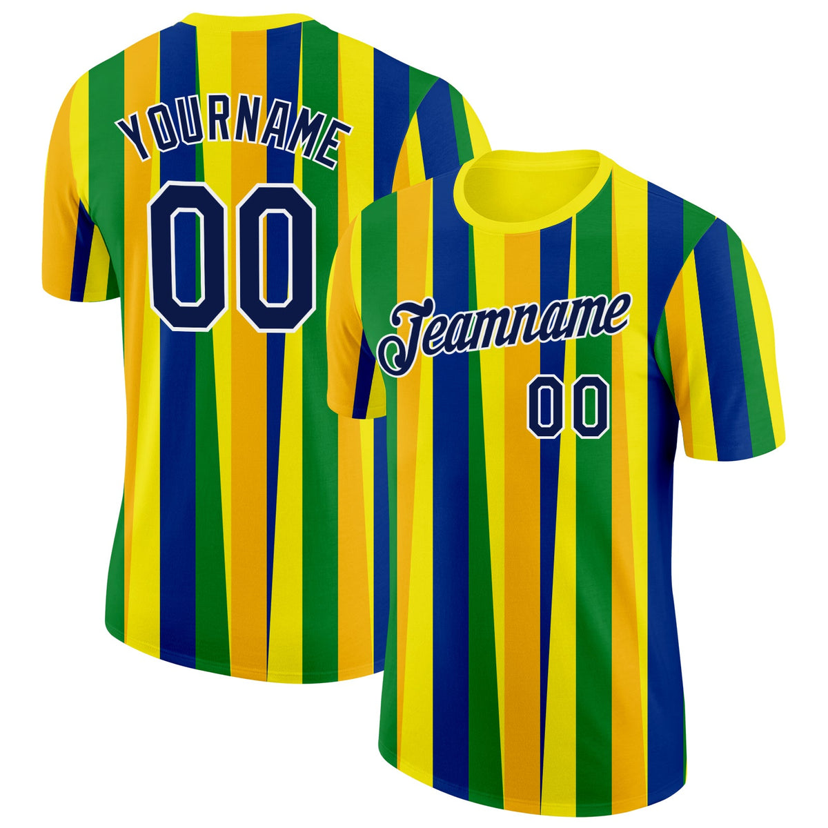 Custom Gold Navy Blue Green-White Brazil Stripe Soccer Jersey Performance T-Shirt