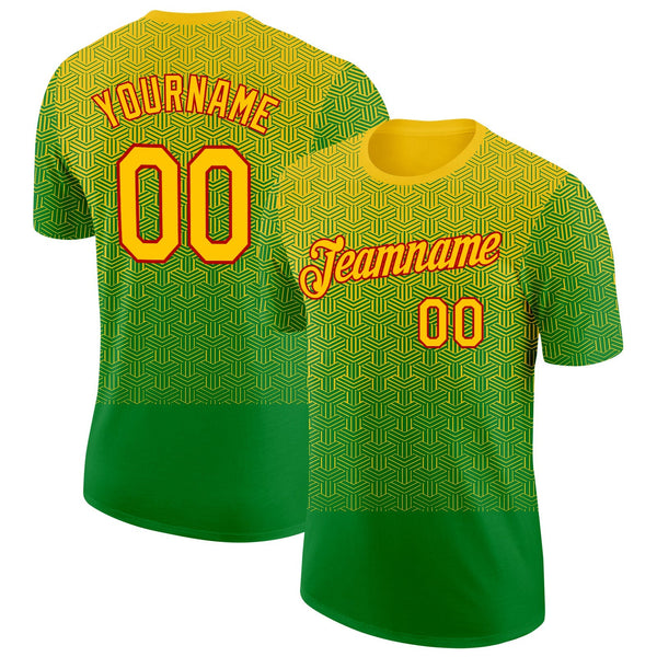 Custom Green Yellow-Red Brazil Abstract Line Soccer Jersey Performance T-Shirt