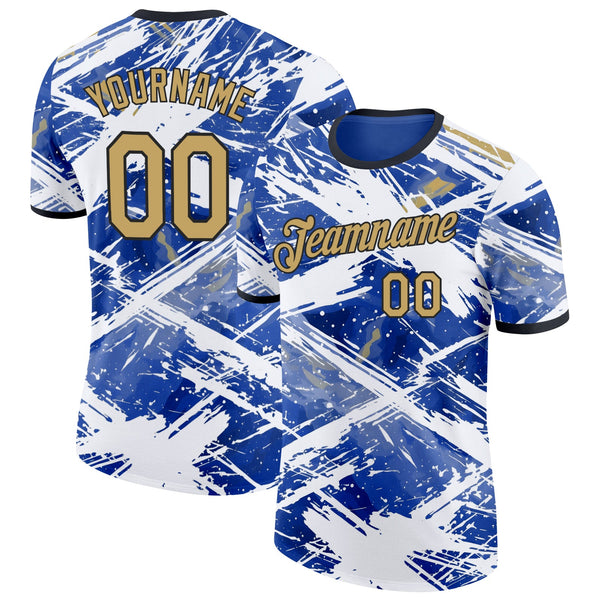 Custom Blue Vegas Gold Black-White Argentina Splash Soccer Jersey Performance T-Shirt