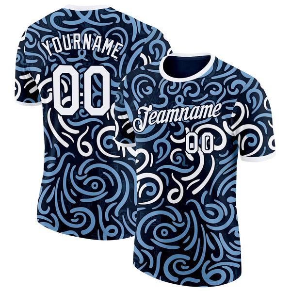 Custom Blue White Argentina Abstract Soccer Jersey Performance T-Shirt