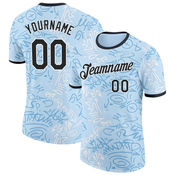 Custom Blue Black-White Argentina Abstract Soccer Jersey Performance T-Shirt