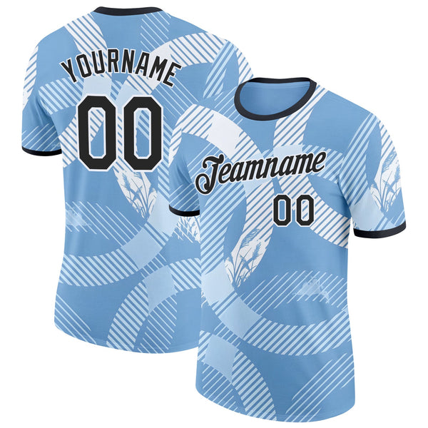 Custom Blue Black-White Argentina Line Soccer Jersey Performance T-Shirt