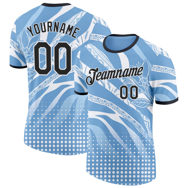 Custom Blue Black-White Argentina Ceibo Soccer Jersey Performance T-Shirt