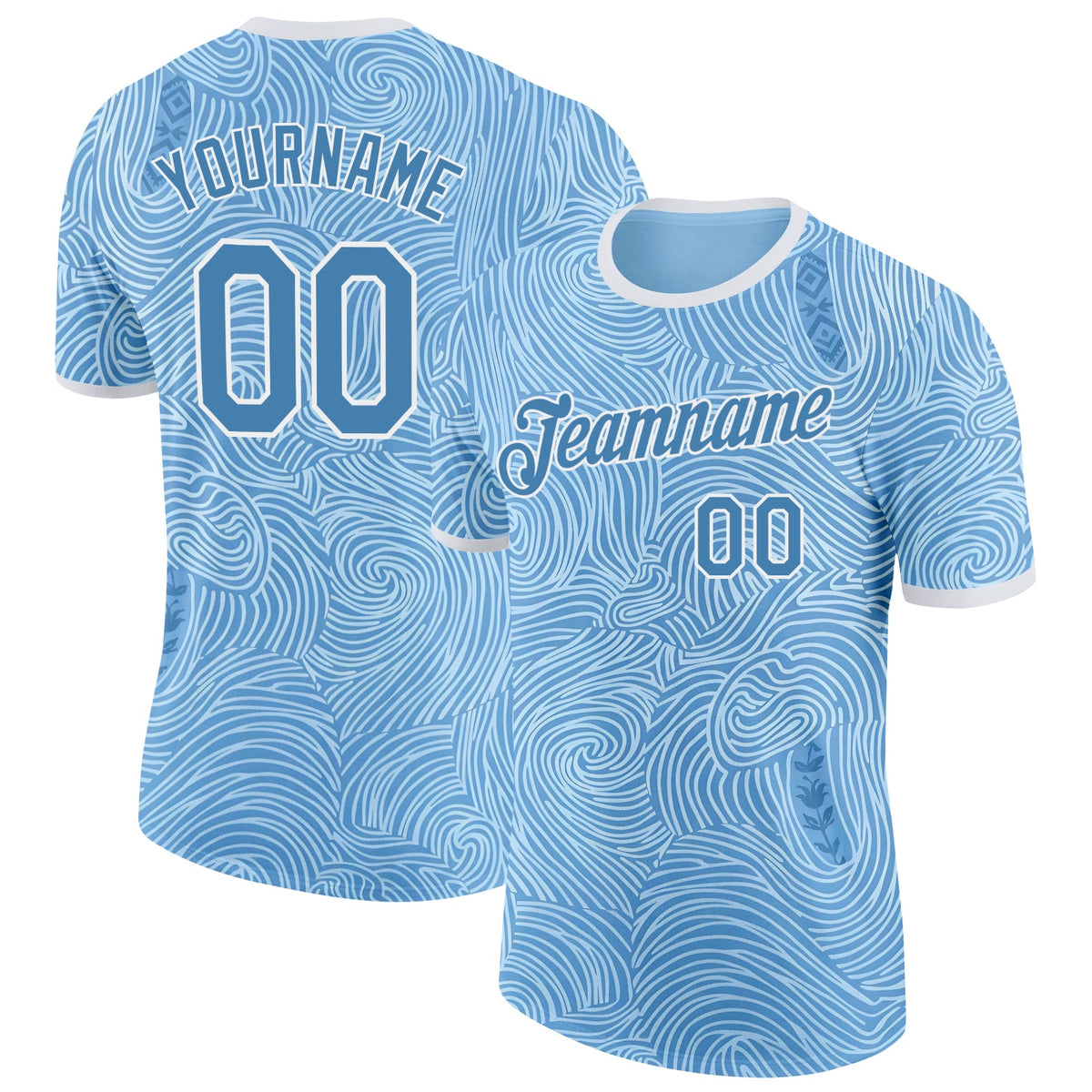 Custom Blue White Argentina Swirling Wave Soccer Jersey Performance T-Shirt
