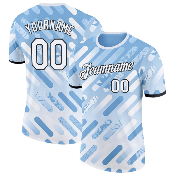 Custom Blue White-Black Argentina Ceibo Line Soccer Jersey Performance T-Shirt