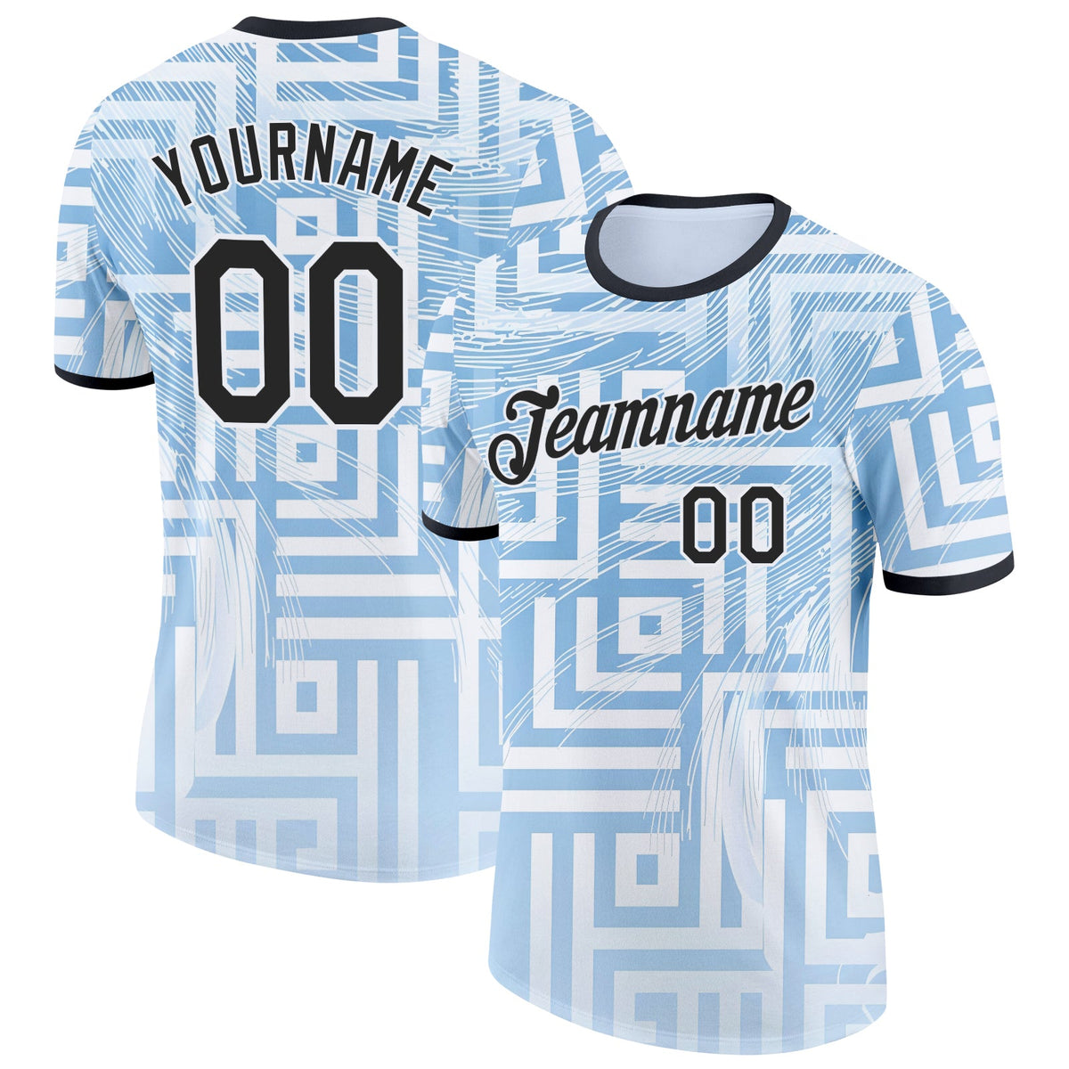 Custom Blue Black-White Argentina Geometric Shape Soccer Jersey Performance T-Shirt