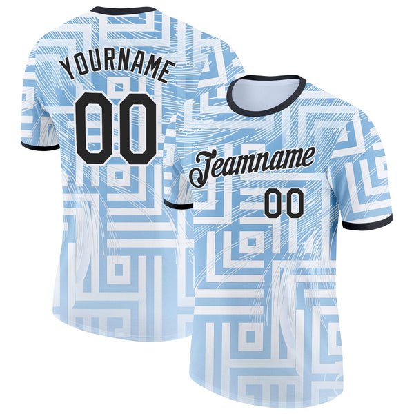 Custom Blue Black-White Argentina Geometric Shape Soccer Jersey Performance T-Shirt