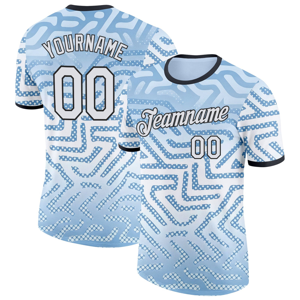 Custom Blue White-Black Argentina Geometric Polka Dot Lines Soccer Jersey Performance T-Shirt