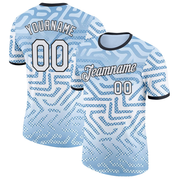 Custom Blue White-Black Argentina Geometric Polka Dot Lines Soccer Jersey Performance T-Shirt