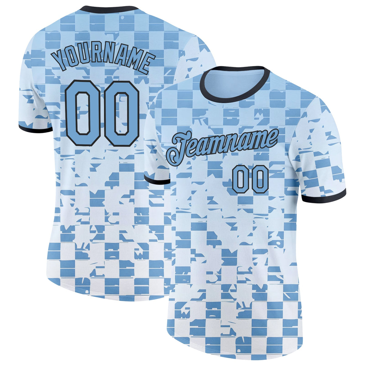 Custom Blue Black-White Argentina Abstract Geometric Soccer Jersey Performance T-Shirt