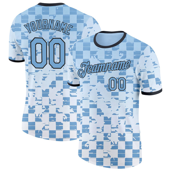 Custom Blue Black-White Argentina Abstract Geometric Soccer Jersey Performance T-Shirt