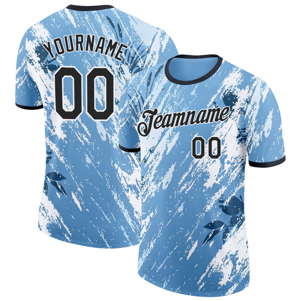 Custom Blue Black-White Argentina Splash Soccer Jersey Performance T-Shirt