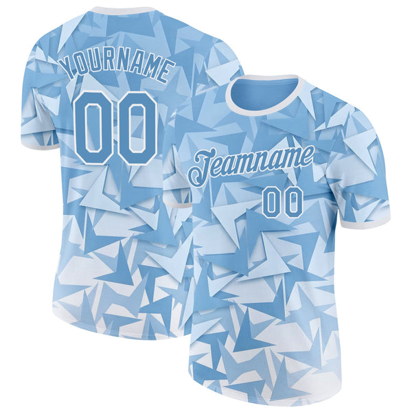 Custom Blue White Argentina Abstract Geometric Soccer Jersey Performance T-Shirt