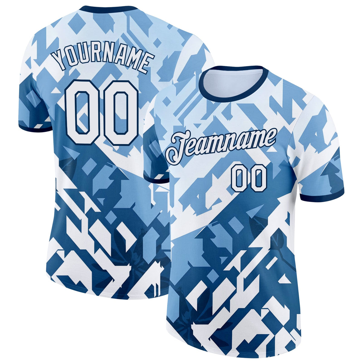 Custom Blue White Argentina Abstract Geometric Soccer Jersey Performance T-Shirt