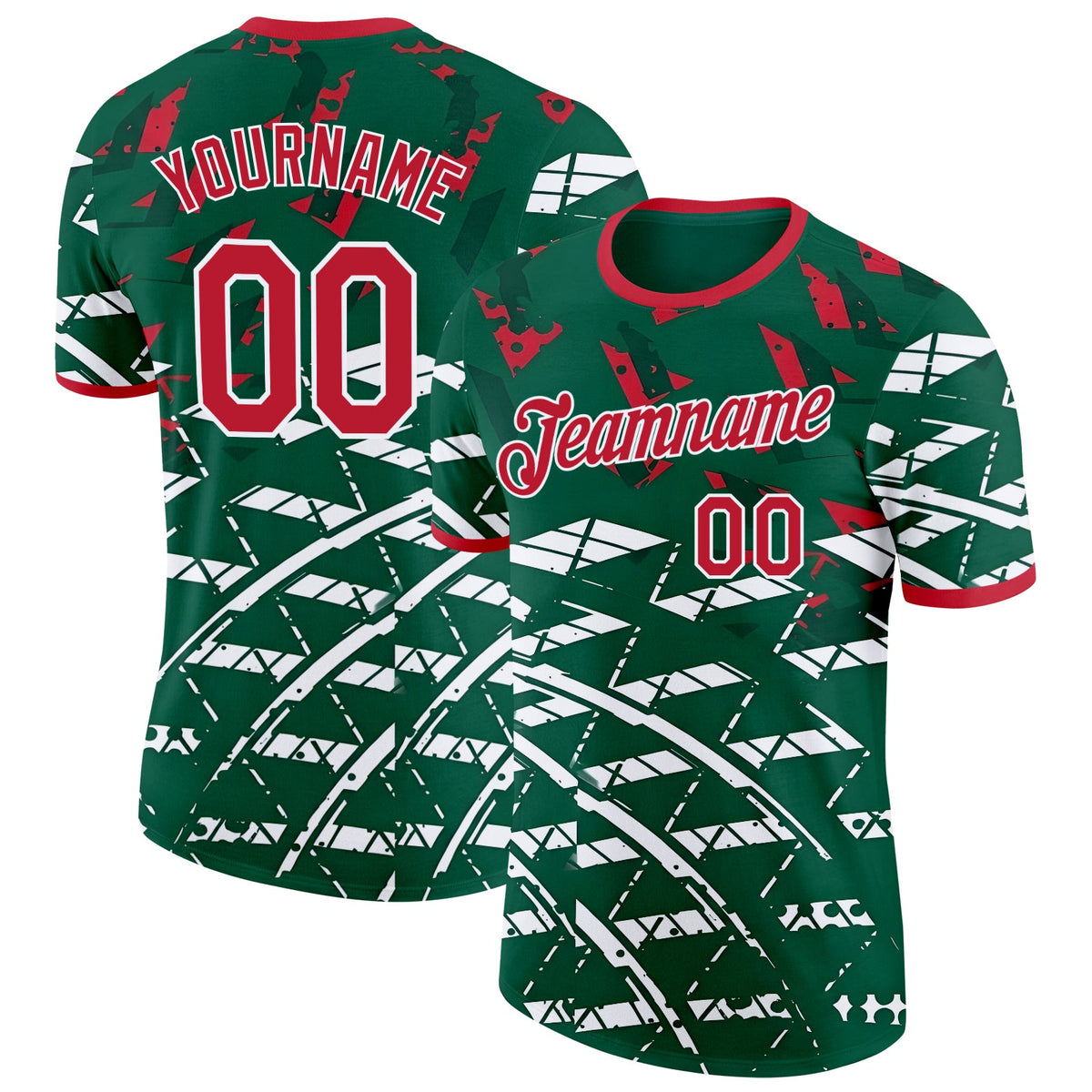 Custom Green Red-White Algeria Abstract Geometric Soccer Jersey Performance T-Shirt