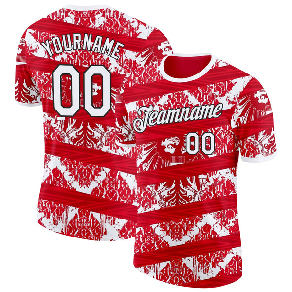 Custom Red White-Black Austria Abstract Soccer Jersey Performance T-Shirt