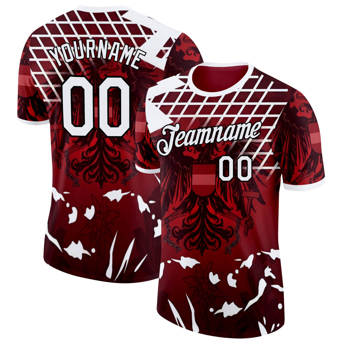 Custom Red White-Black Austria Abstract Soccer Jersey Performance T-Shirt