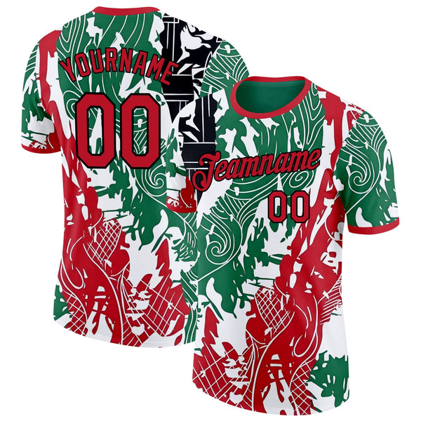 Custom Green Red Black-White Jordan Abstract Soccer Jersey Performance T-Shirt