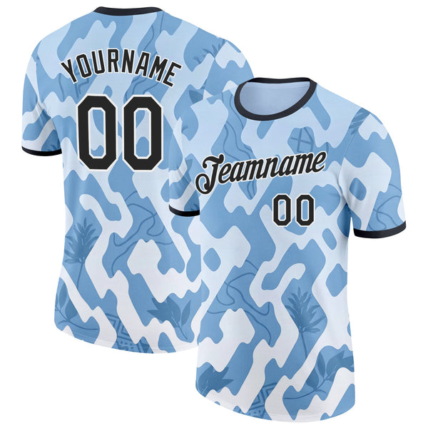 Custom Blue Black-White Argentina Abstract Soccer Jersey Performance T-Shirt