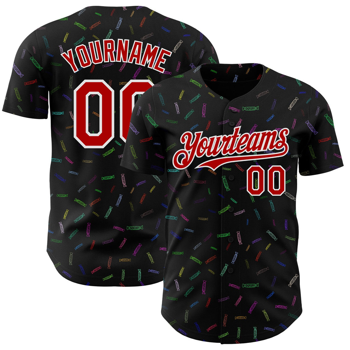 Custom Black Red-White Foodie Candy Sweets Authentic Baseball Jersey