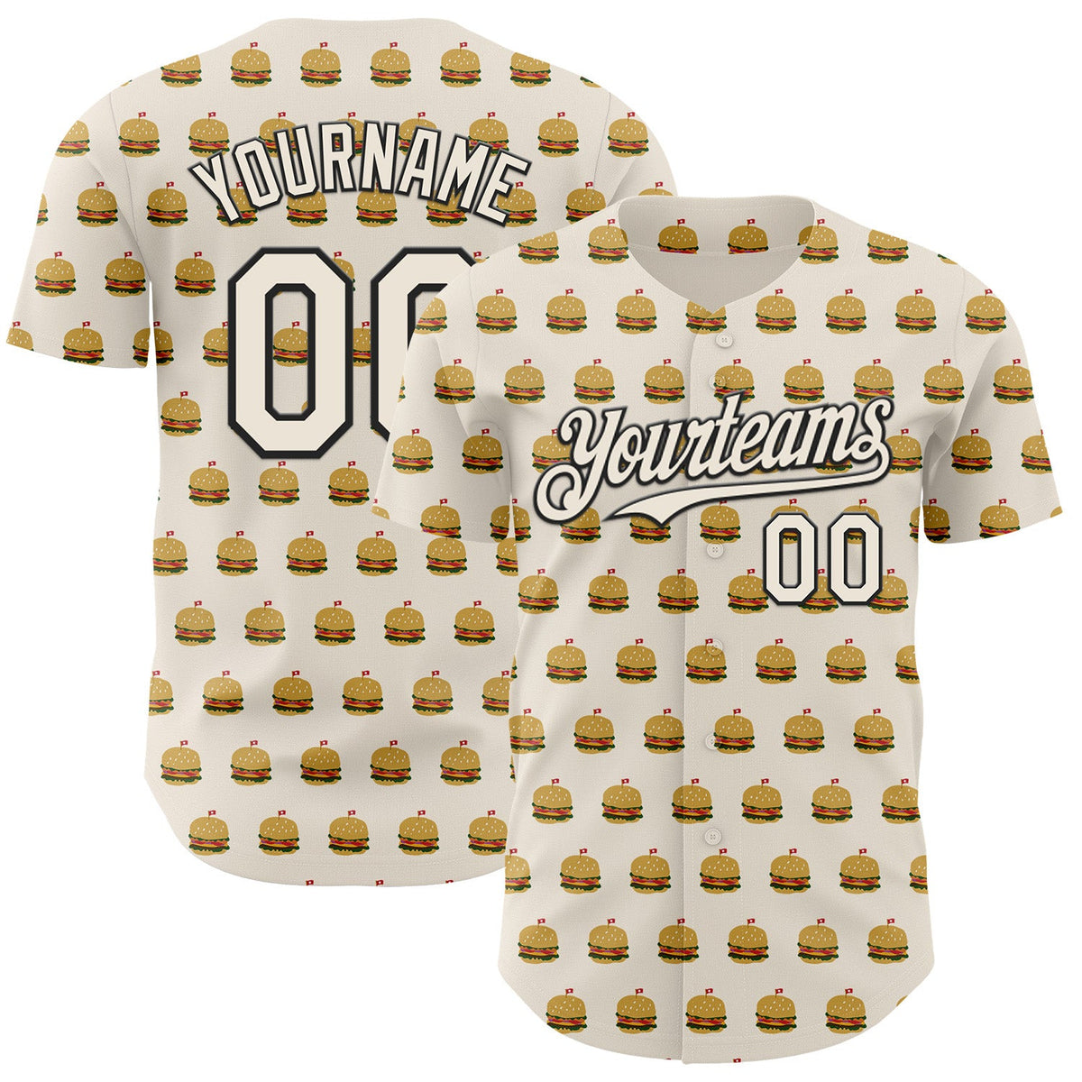 Custom Cream Black Foodie Fast Food Hamburgers Authentic Baseball Jersey